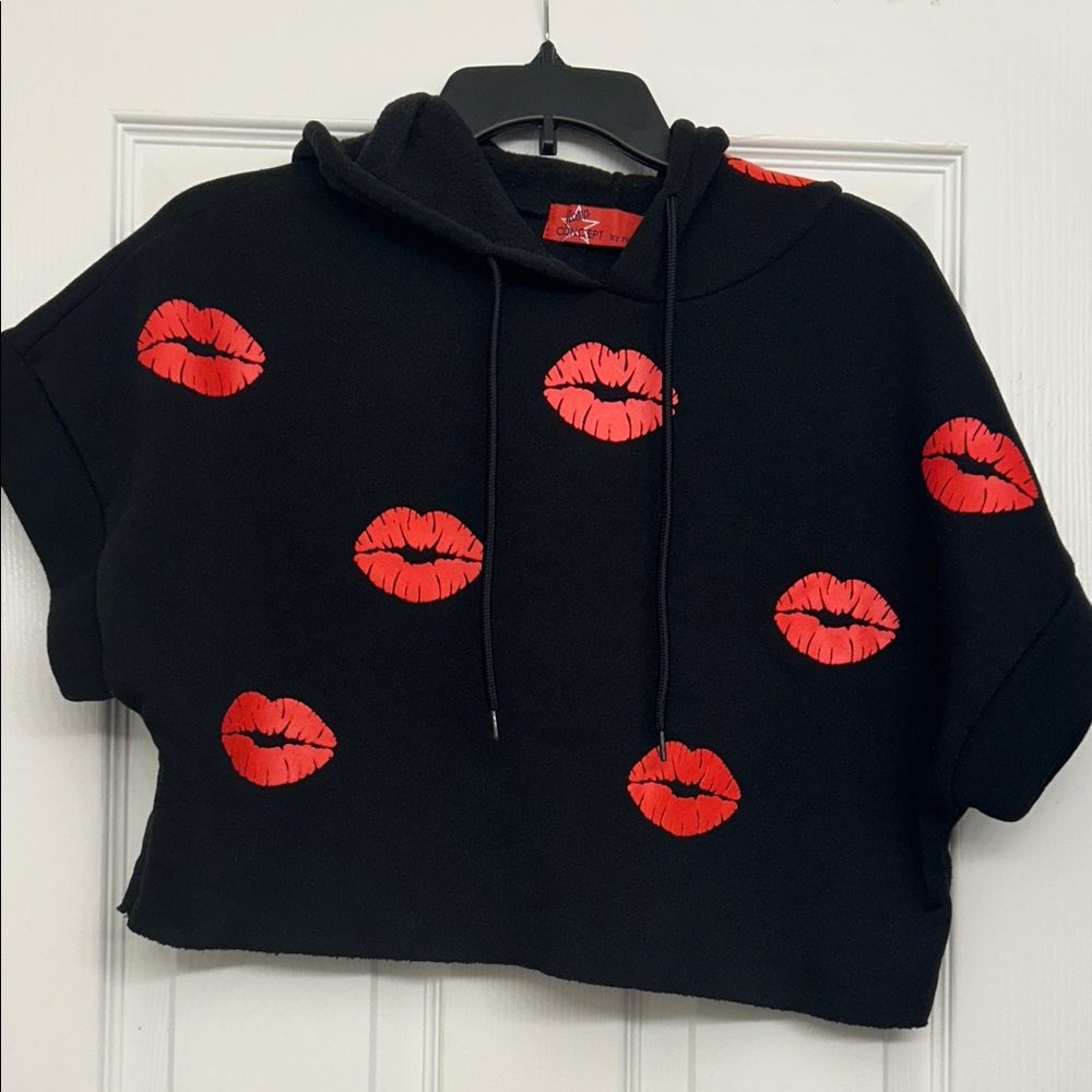 Black Hoodie with Red Lips Design